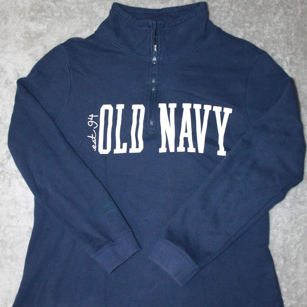 Old Navy Sweatshirt Womens L Navy 1/4 Zip Pullover Mock Neck Fleece Logo Cozy